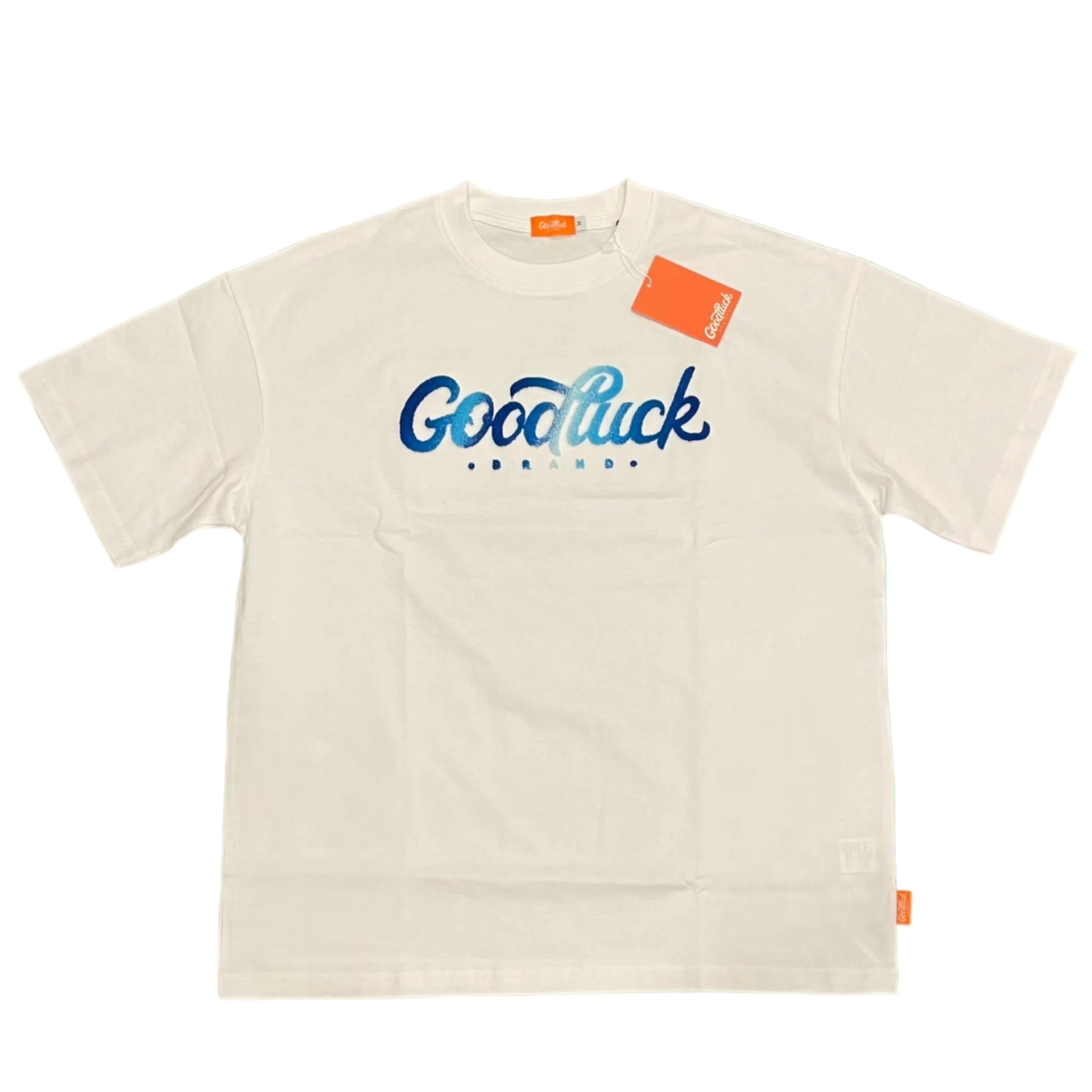 White W/ Blue Brushed Embroidered T Shirt