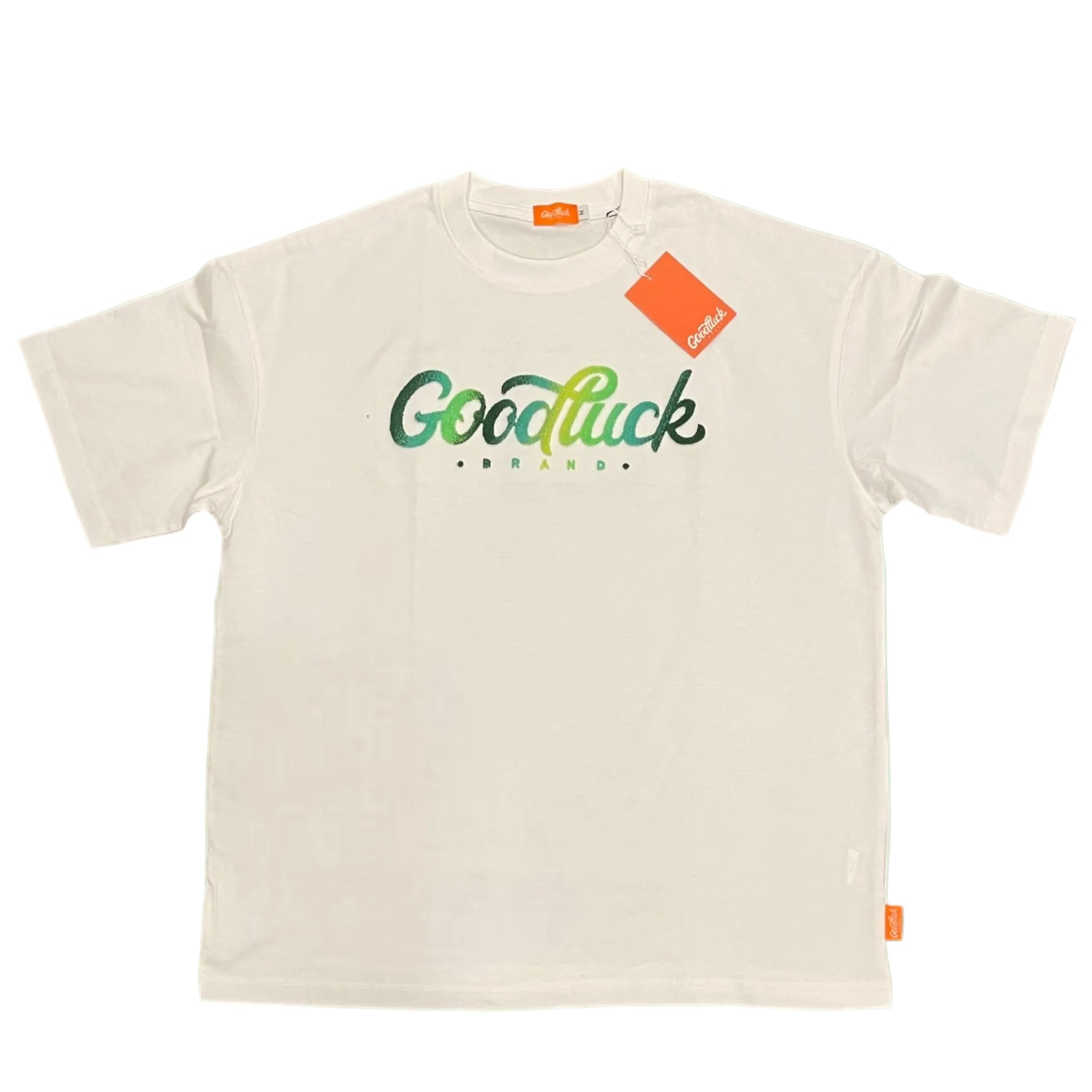 White W/ Green Brushed Embroidered T Shirt