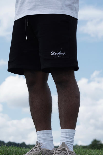 Black Knee Length Logo Shorts